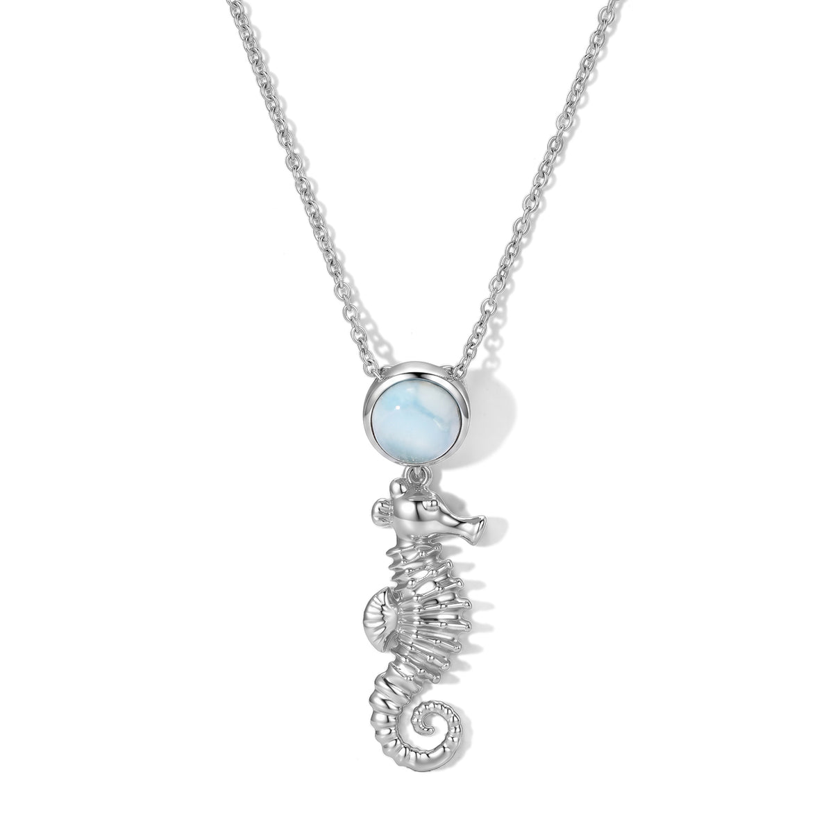 GP Capri Sealife Collection - Larimar &amp; Blue Sapphire Seahorse Pendant in Rhodium Overlay Sterling Silver with Chain (Size 20) 2.35 Ct. 4509287 0