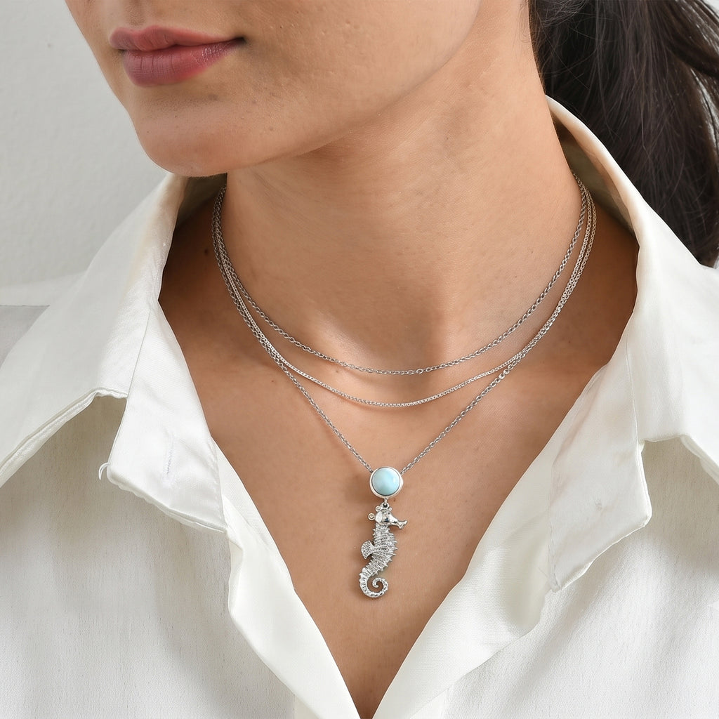 GP - Larimar & Blue Sapphire Pendant in Rhodium Overlay Sterling Silver with Chain (Size 20) 2.35 Ct._4509287_2