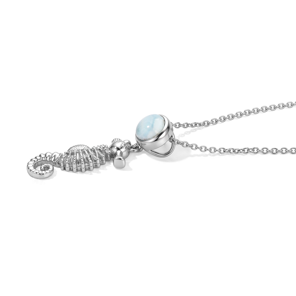 GP Capri Sealife Collection - Larimar &amp; Blue Sapphire Seahorse Pendant in Rhodium Overlay Sterling Silver with Chain (Size 20) 2.35 Ct. 4509287 4