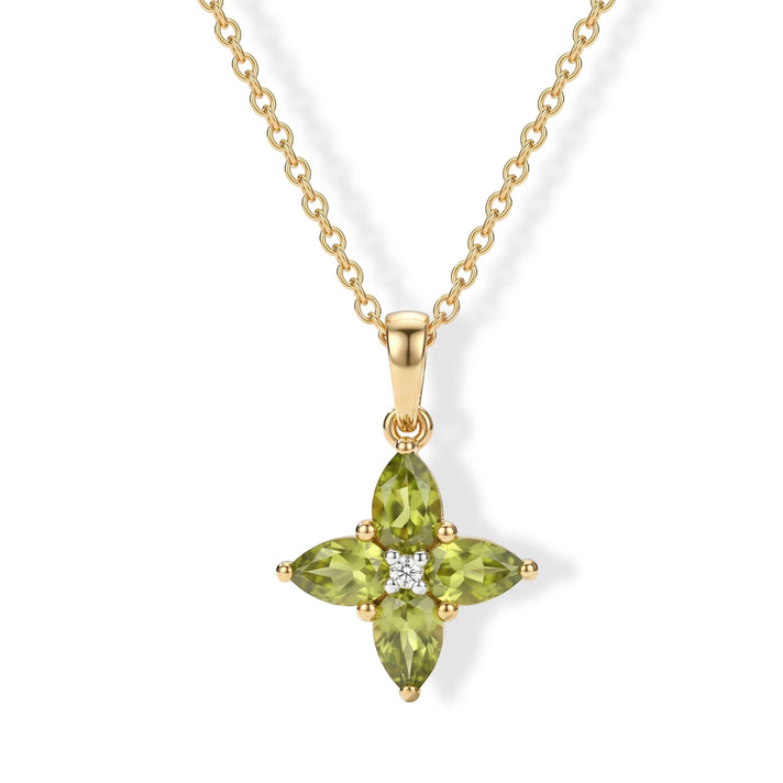 D'Joy - Natural Hebei Peridot &amp; White Zircon Floral Drop Pendant in Yellow Gold Plated Sterling Silver with Chain (Size 20) 1.80 Ct. V32624922 1