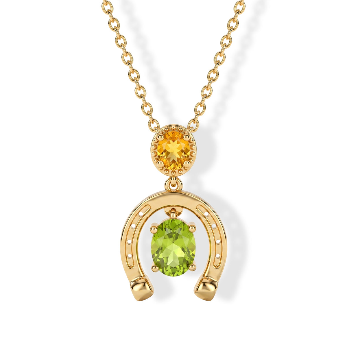 D'Joy - Natural Hebei Peridot &amp; Citrine Horseshoe Pendant in Yellow Gold Plated Sterling Silver with Chain (Size 20) 1.70 Ct. V32513018 0