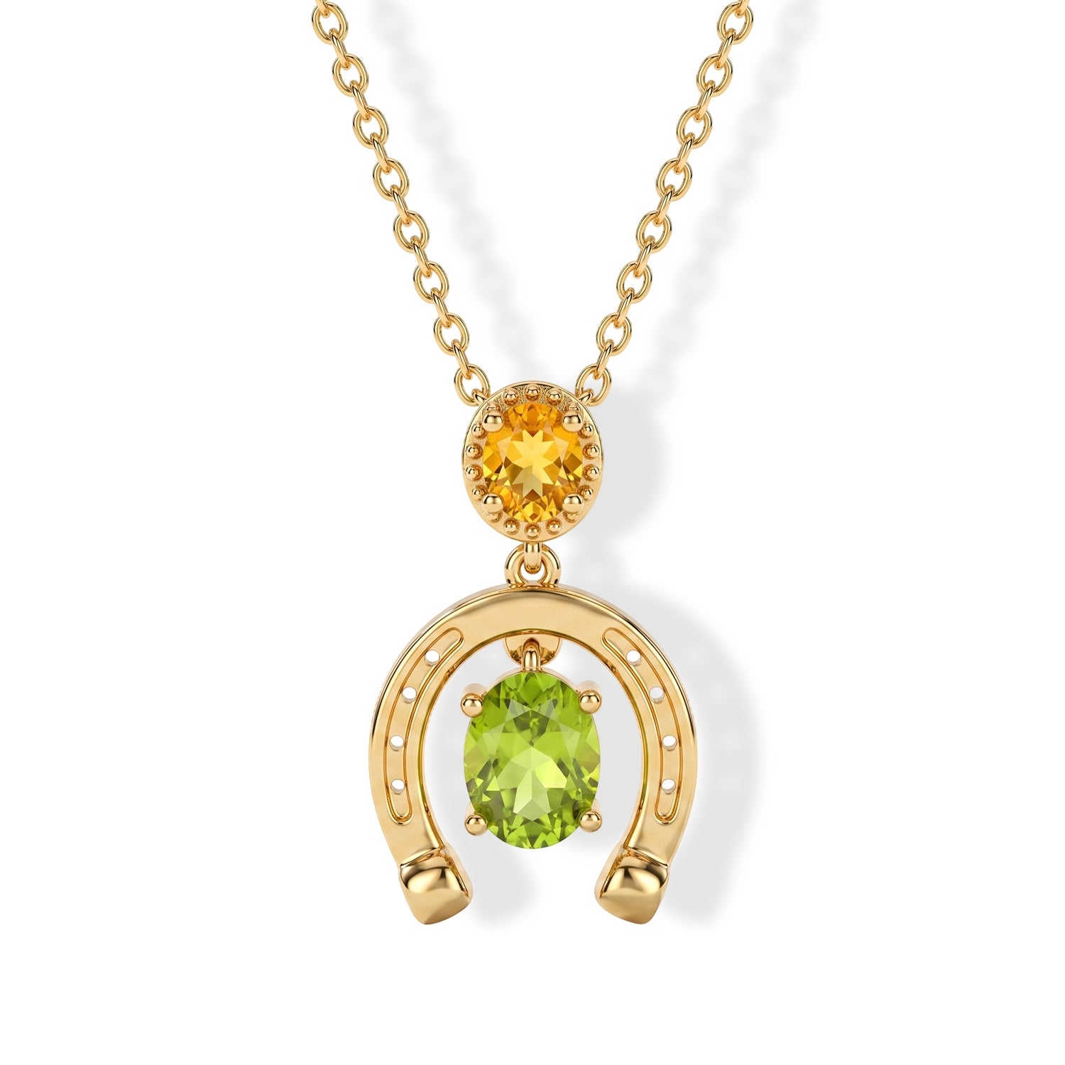 D'Joy - Natural Hebei Peridot &amp; Citrine Horseshoe Pendant in Yellow Gold Plated Sterling Silver with Chain (Size 20) 1.70 Ct. V32513018 0