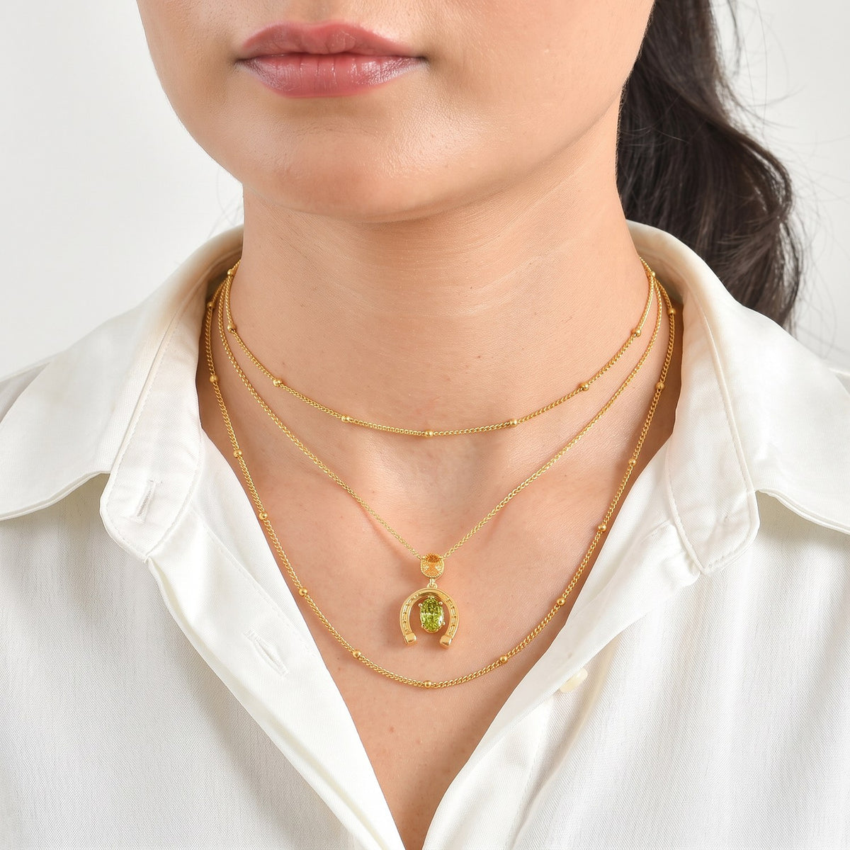 D'Joy - Natural Hebei Peridot &amp; Citrine Horseshoe Pendant in Yellow Gold Plated Sterling Silver with Chain (Size 20) 1.70 Ct. V32513018 3