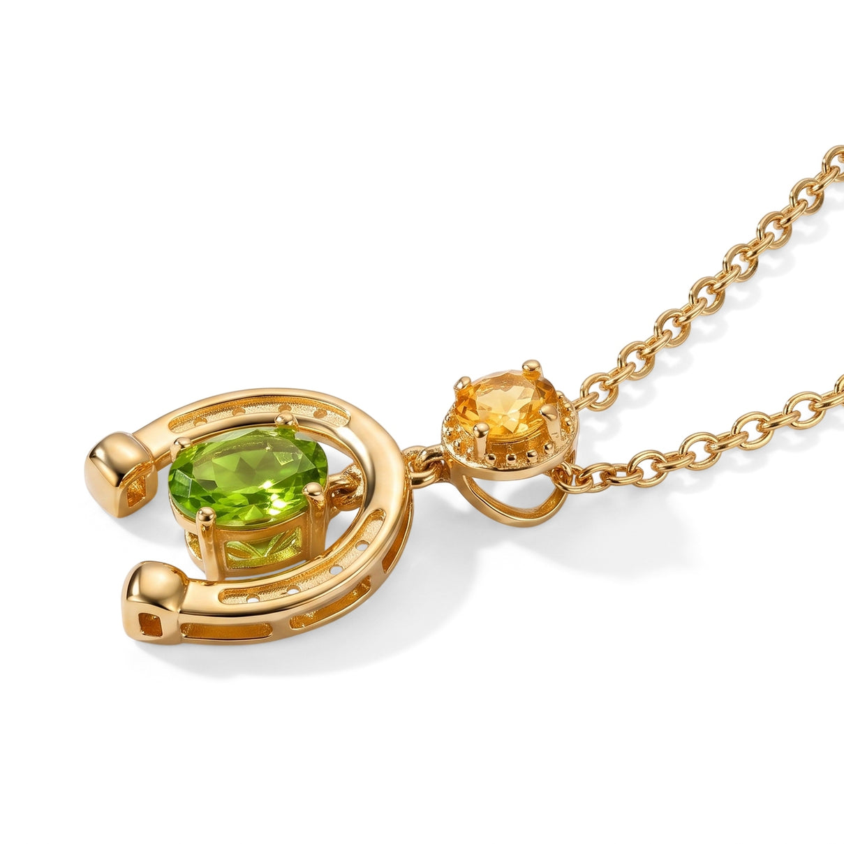 D'Joy - Natural Hebei Peridot &amp; Citrine Horseshoe Pendant in Yellow Gold Plated Sterling Silver with Chain (Size 20) 1.70 Ct. V32513018 4