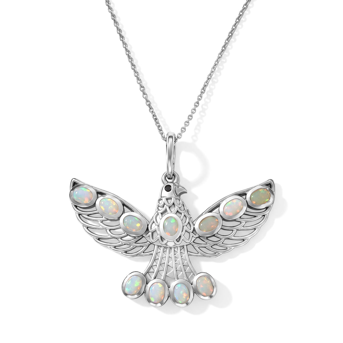 D'Joy - Ethiopian Opal &amp; Black Spinel Pendant with Chain (Size 20) in Rhodium Overlay Sterling Silver 1.25 Ct. 4509319 0