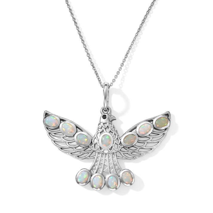 D'Joy - Ethiopian Opal &amp; Black Spinel Pendant with Chain (Size 20) in Rhodium Overlay Sterling Silver 1.25 Ct. 4509319 1
