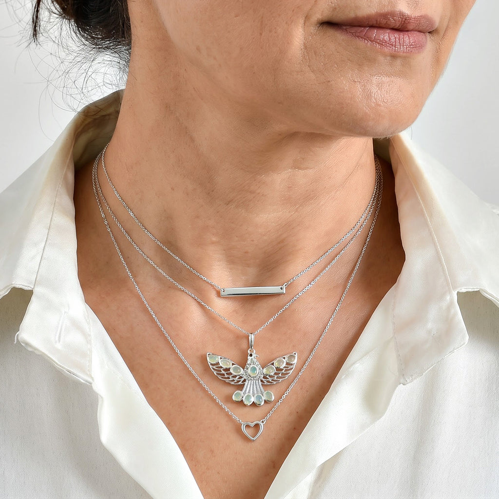 D'Joy - Ethiopian Opal & Black Spinel Pendant with Chain (Size 20) in Rhodium Overlay Sterling Silver 1.25 Ct._4509319_2