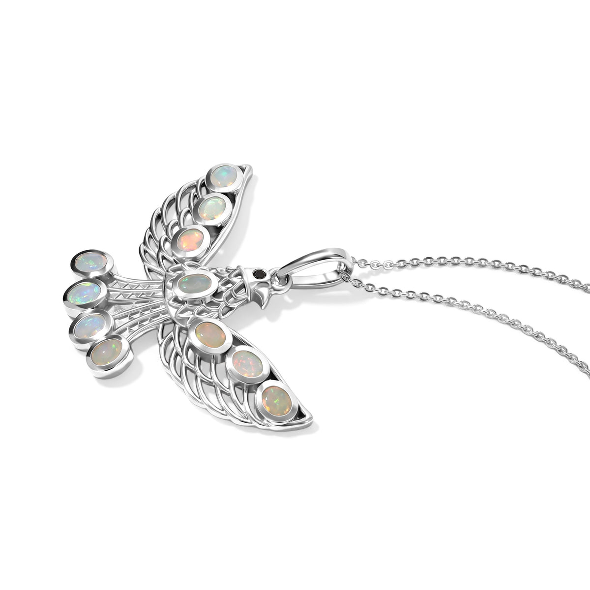 D'Joy - Ethiopian Opal &amp; Black Spinel Pendant with Chain (Size 20) in Rhodium Overlay Sterling Silver 1.25 Ct. 4509319 3