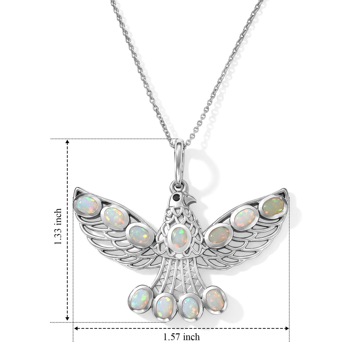 D'Joy - Ethiopian Opal &amp; Black Spinel Pendant with Chain (Size 20) in Rhodium Overlay Sterling Silver 1.25 Ct. 4509319 4