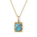Blue Turquoise,  White Zircon Pendant with Chain (Size 20) Stainless Steel  0.20ct  6.200  Ct._4509555