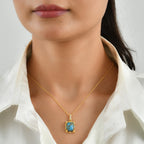 Blue Turquoise,  White Zircon Pendant with Chain (Size 20) Stainless Steel  0.20ct  6.200  Ct._4509555_1
