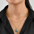 Blue Turquoise,  White Zircon Pendant with Chain (Size 20) Stainless Steel  0.20ct  6.200  Ct._4509555_2