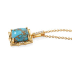 Blue Turquoise,  White Zircon Pendant with Chain (Size 20) Stainless Steel  0.20ct  6.200  Ct._4509555_3