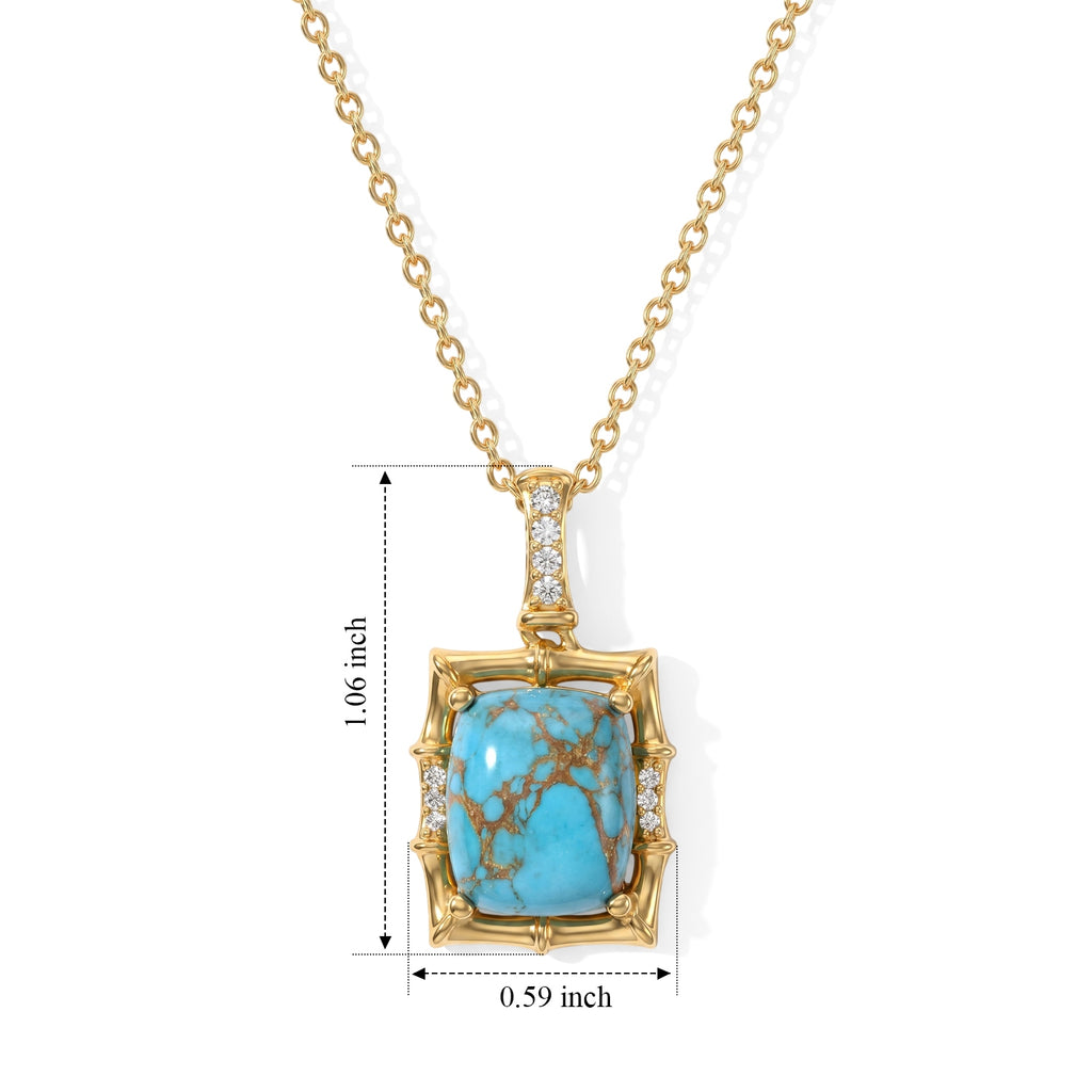 Blue Turquoise,  White Zircon Pendant with Chain (Size 20) Stainless Steel  0.20ct  6.200  Ct._4509555_4