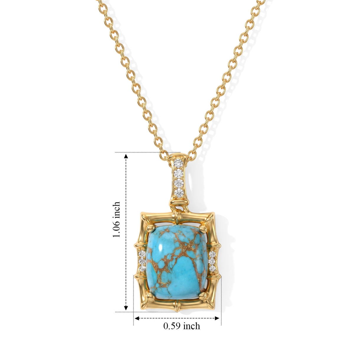 EverTrue - Blue Turquoise &amp; White Zircon Pendant with Chain (Size 20) in Yellow Gold Tone 5.77 Ct. 4509555 5