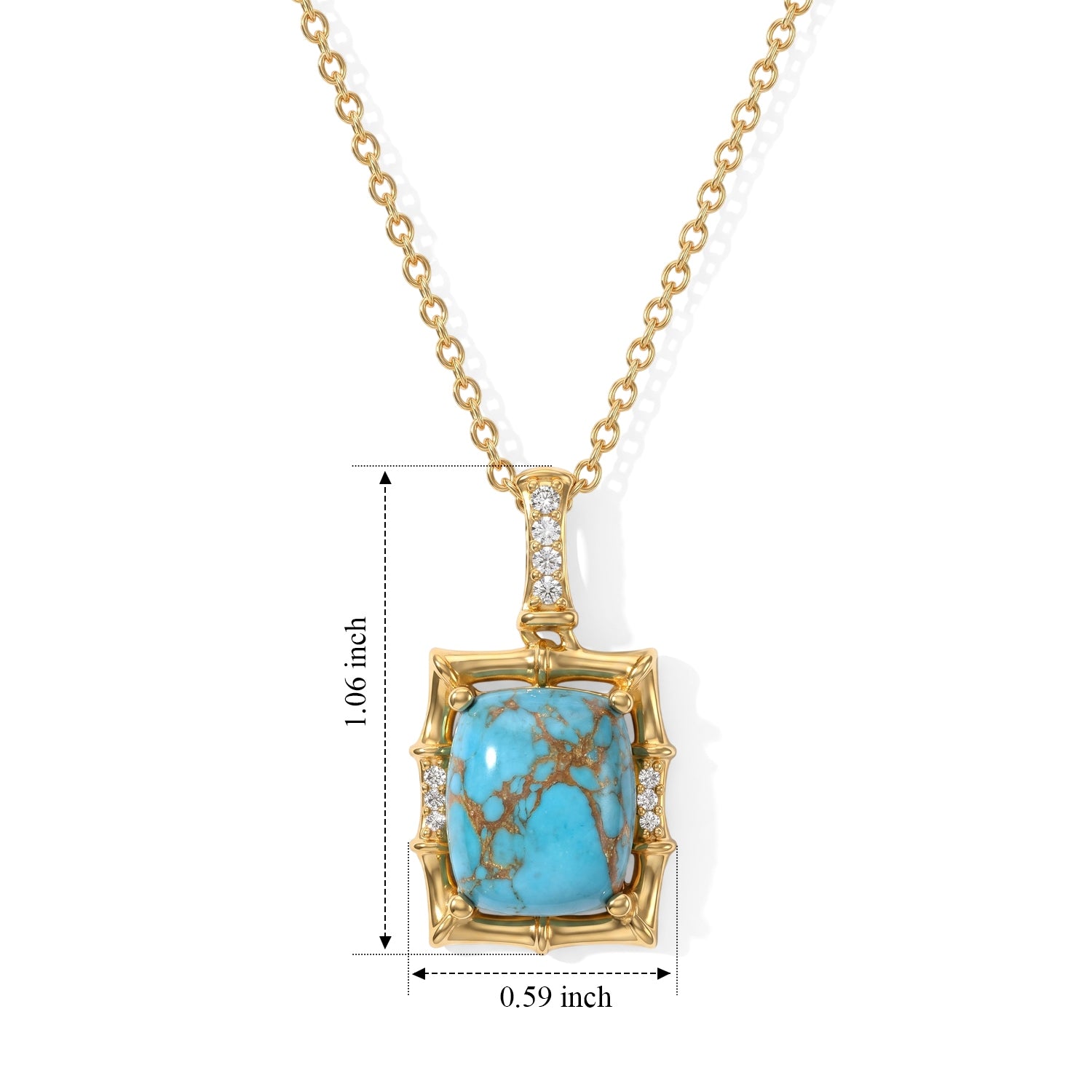 EverTrue - Blue Turquoise &amp; White Zircon Pendant with Chain (Size 20) in Yellow Gold Tone 5.77 Ct. 4509555 5