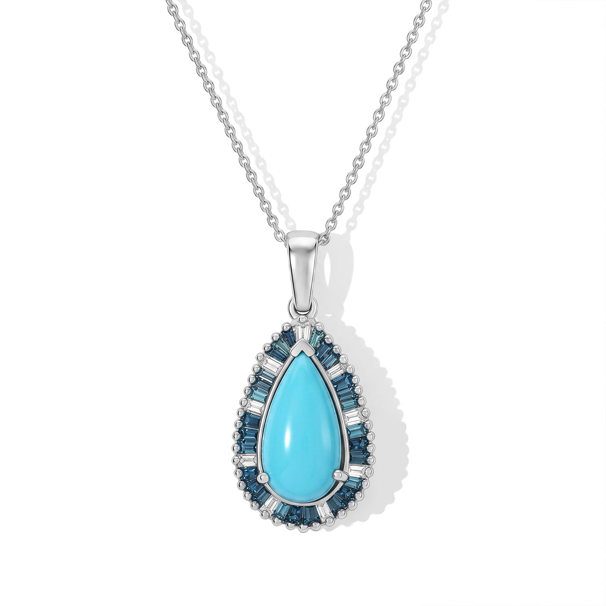 Blue Turquoise,  Lab Grown Blue Diamond,  Lab Grown Diamond Pendant with Chain (Size 20) in Rhodium Overlay Sterling Silver 0.50 ct  2.470  Ct. 4509653 0