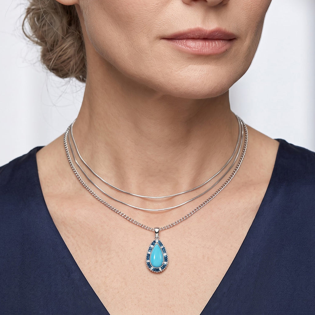 Blue Turquoise,  Lab Grown Blue Diamond,  Lab Grown Diamond Pendant with Chain (Size 20) in Rhodium Overlay Sterling Silver 0.50 ct  2.470  Ct._4509653_2