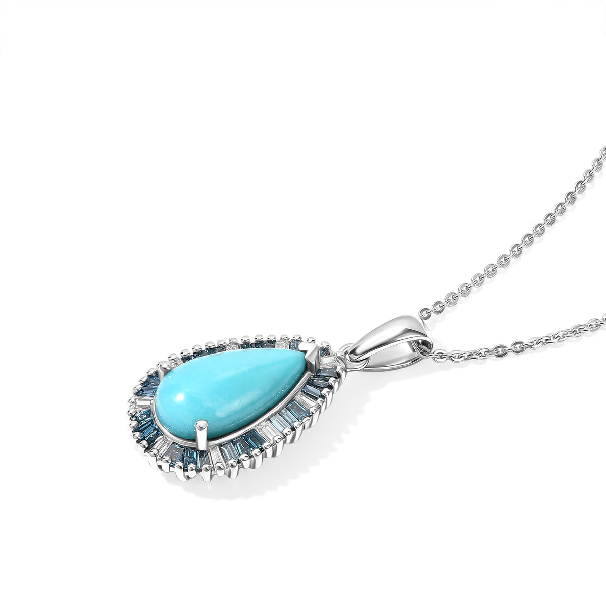Blue Turquoise,  Lab Grown Blue Diamond,  Lab Grown Diamond Pendant with Chain (Size 20) in Rhodium Overlay Sterling Silver 0.50 ct  2.470  Ct. 4509653 3