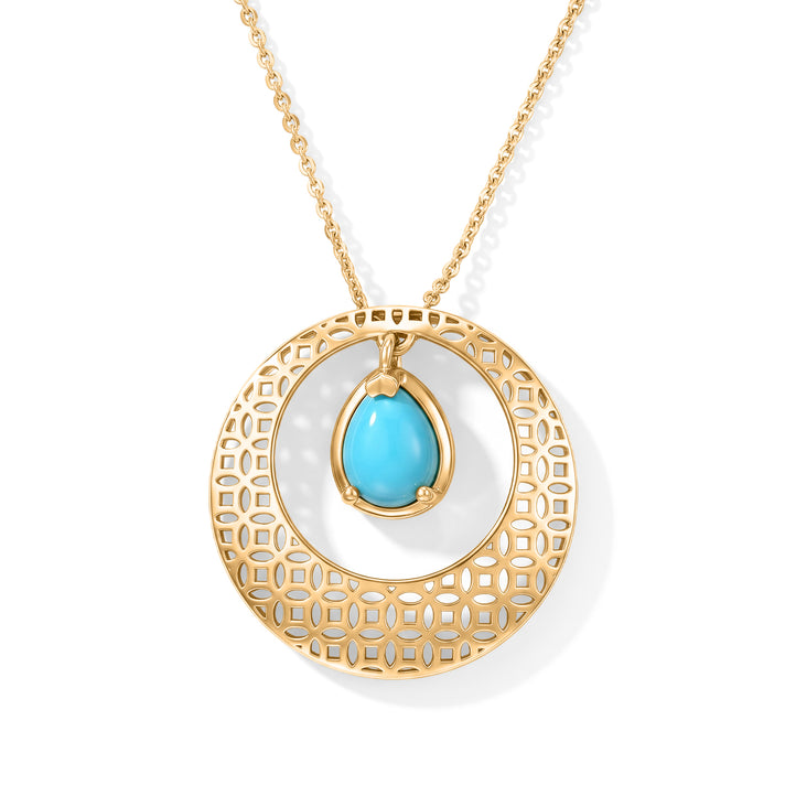 D'Joy - Natural Sleeping Beauty Turquoise Solitaire Filigree Circle Pendant with Chain (Size 20) in Yellow Gold Plated Sterling Silver 1.00 Ct. 4509853 1