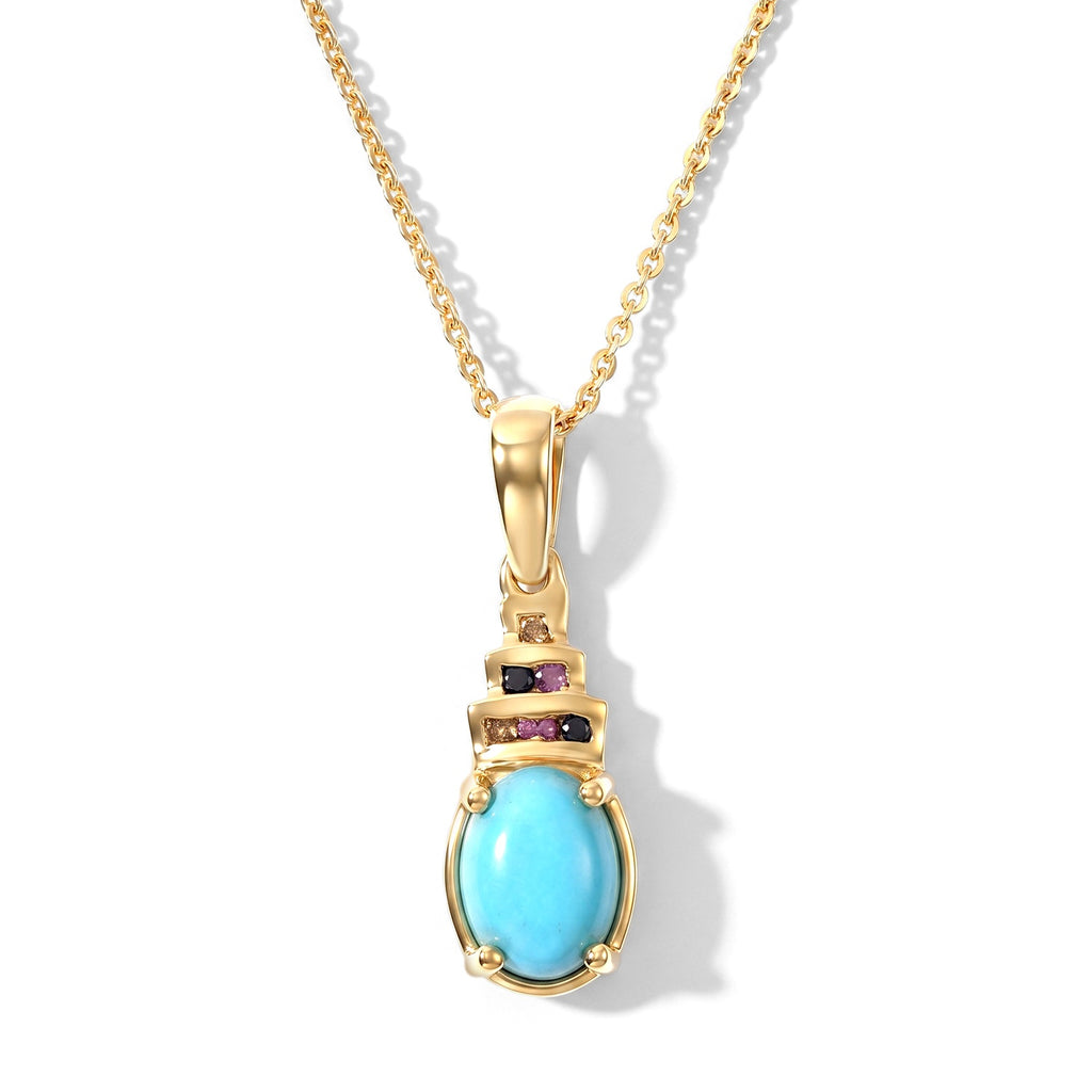 D'Joy - Natural Sleeping Beauty Turquoise & Multi Sapphire Pendant with Chain (Size 20) in Yellow Gold Plated Sterling Silver 1.30 Ct._4509906