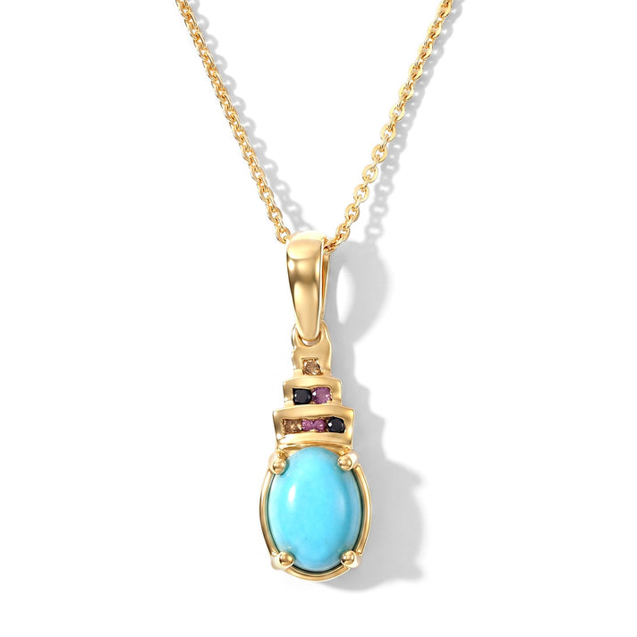 D'Joy - Natural Sleeping Beauty Turquoise &amp; Multi Sapphire Pendant with Chain (Size 20) in Yellow Gold Plated Sterling Silver 1.30 Ct. 4509906 1