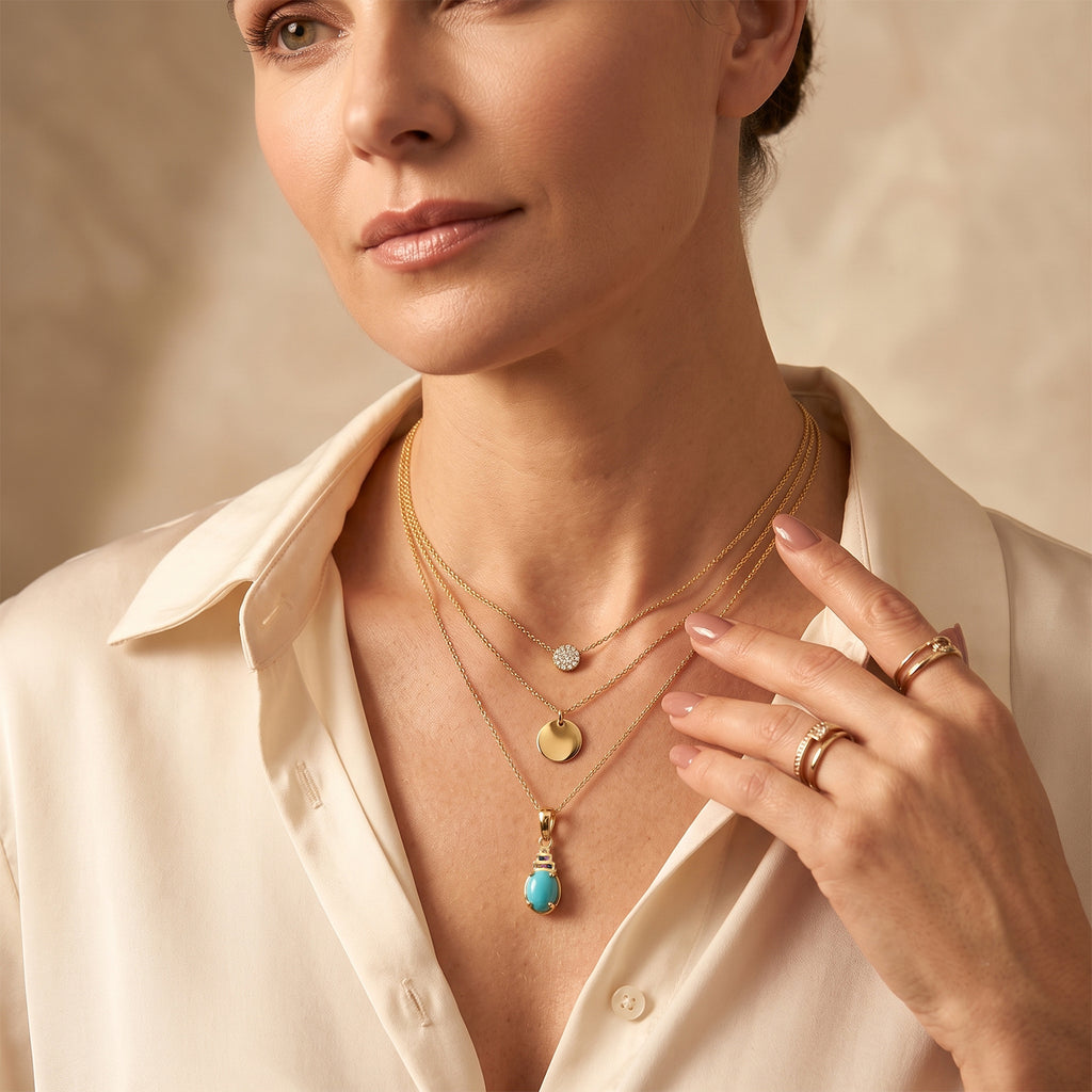 D'Joy - Natural Sleeping Beauty Turquoise & Multi Sapphire Pendant with Chain (Size 20) in Yellow Gold Plated Sterling Silver 1.30 Ct._4509906_2