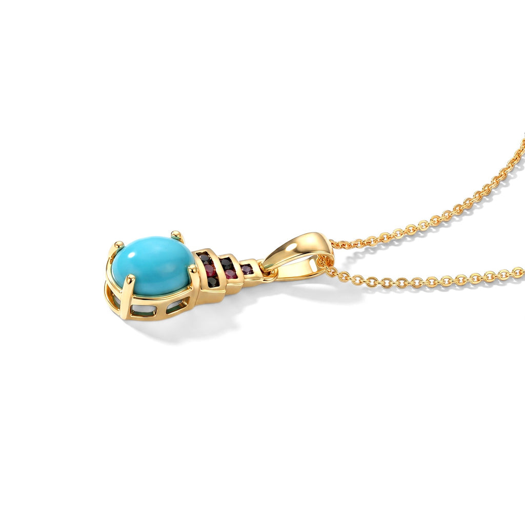 D'Joy - Natural Sleeping Beauty Turquoise & Multi Sapphire Pendant with Chain (Size 20) in Yellow Gold Plated Sterling Silver 1.30 Ct._4509906_3