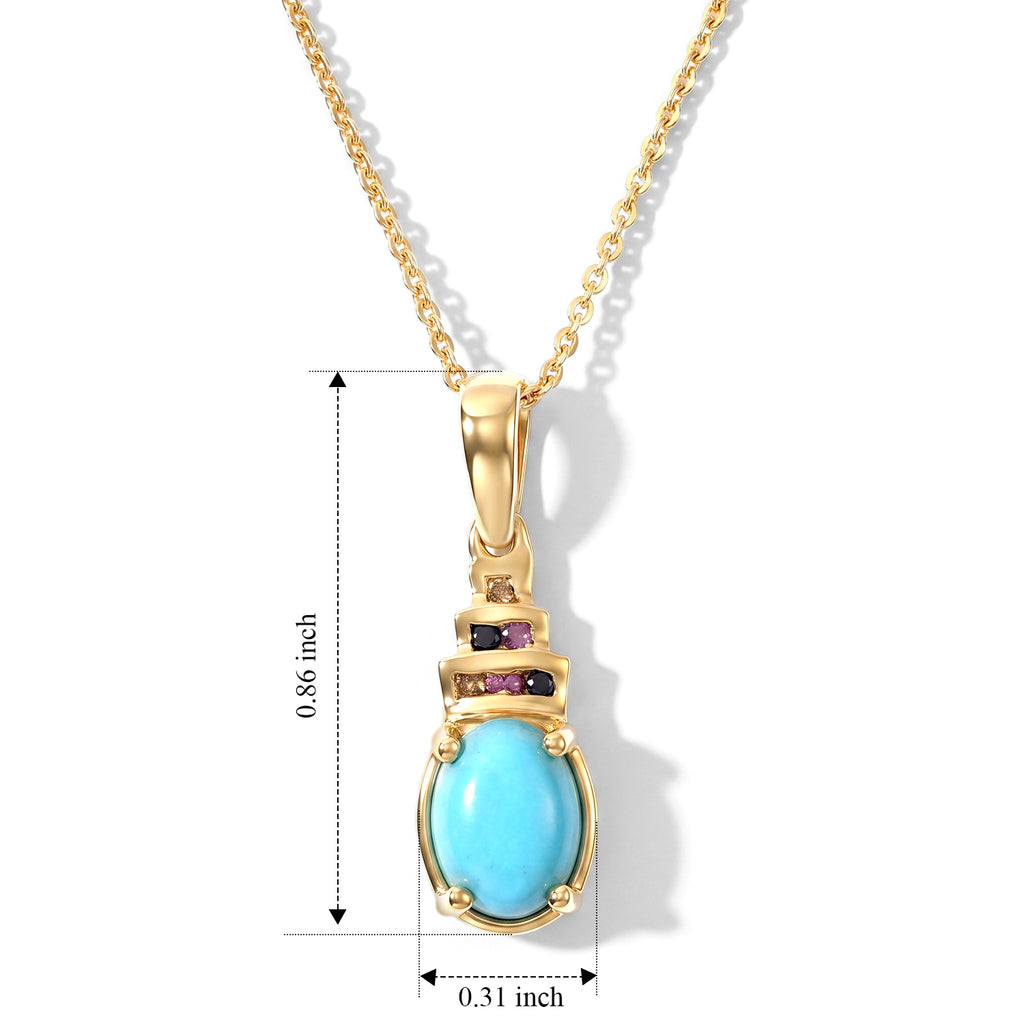 D'Joy - Natural Sleeping Beauty Turquoise & Multi Sapphire Pendant with Chain (Size 20) in Yellow Gold Plated Sterling Silver 1.30 Ct._4509906_4
