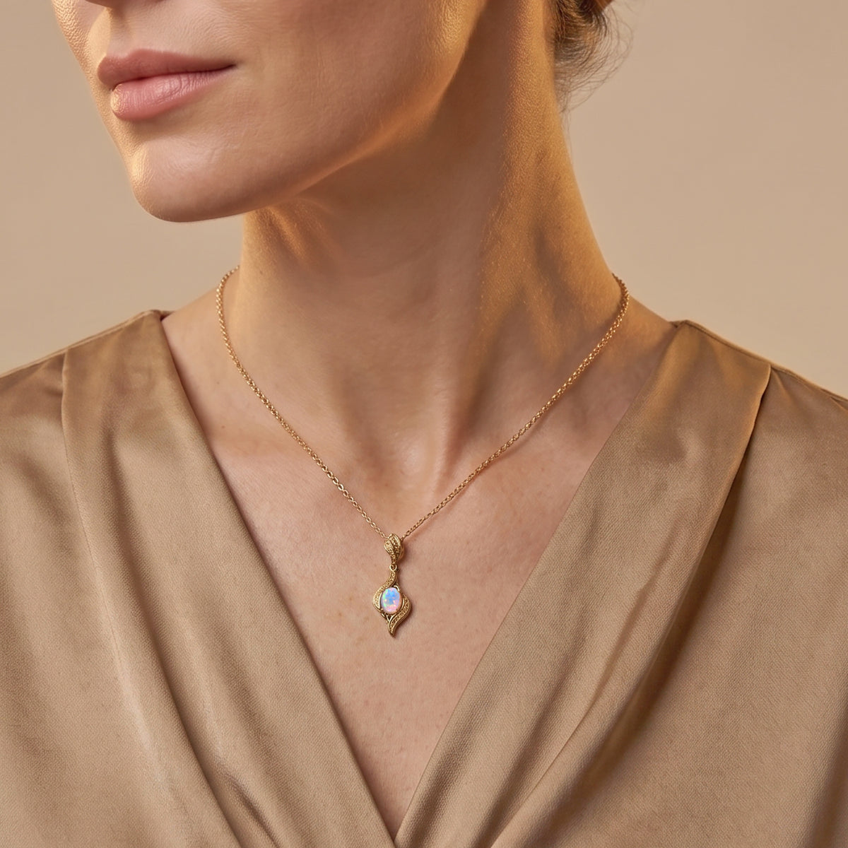D'Joy - Ethiopian Opal Solitaire Pendant in Yellow Gold Plated with Chain (Size 20) 4509983 1