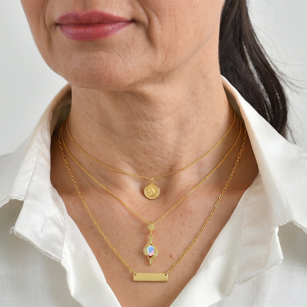 D'Joy - Ethiopian Opal Solitaire Pendant in Yellow Gold Plated with Chain (Size 20)_4509983_2