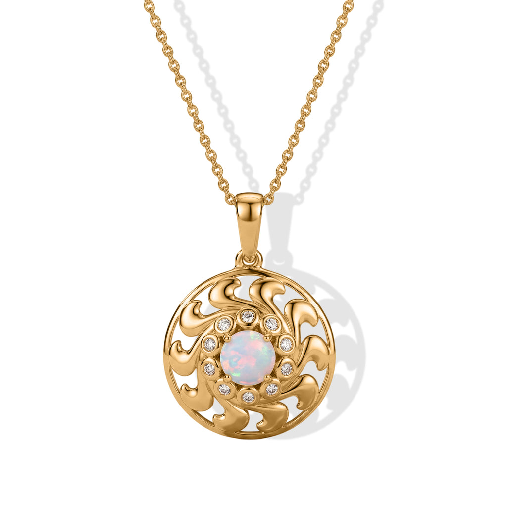 D'Joy - Ethiopian Opal & White Zircon Pendant with Chain (Size 20) in Yellow Gold Plated Sterling Silver_4509989