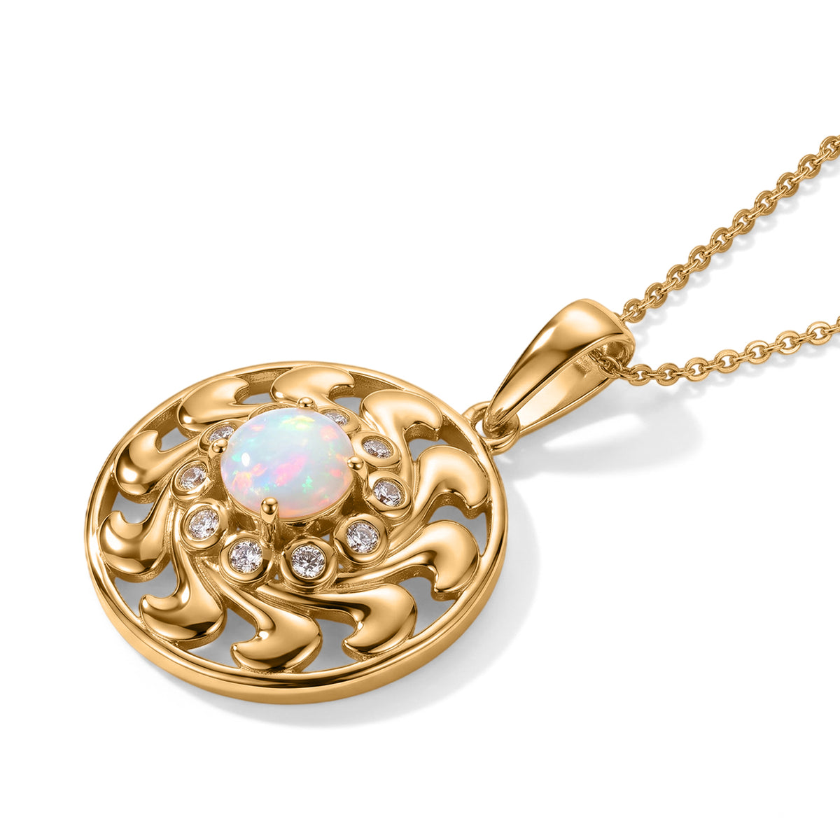 D'Joy - Ethiopian Opal &amp; White Zircon Pendant with Chain (Size 20) in Yellow Gold Plated Sterling Silver 4509989 2