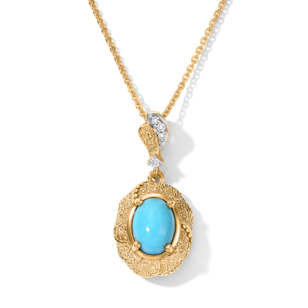 Blue Turquoise,  White Zircon Pendant with Chain (Size 20)  Sterling Silver 0.04 ct  1.120  Ct._4509995