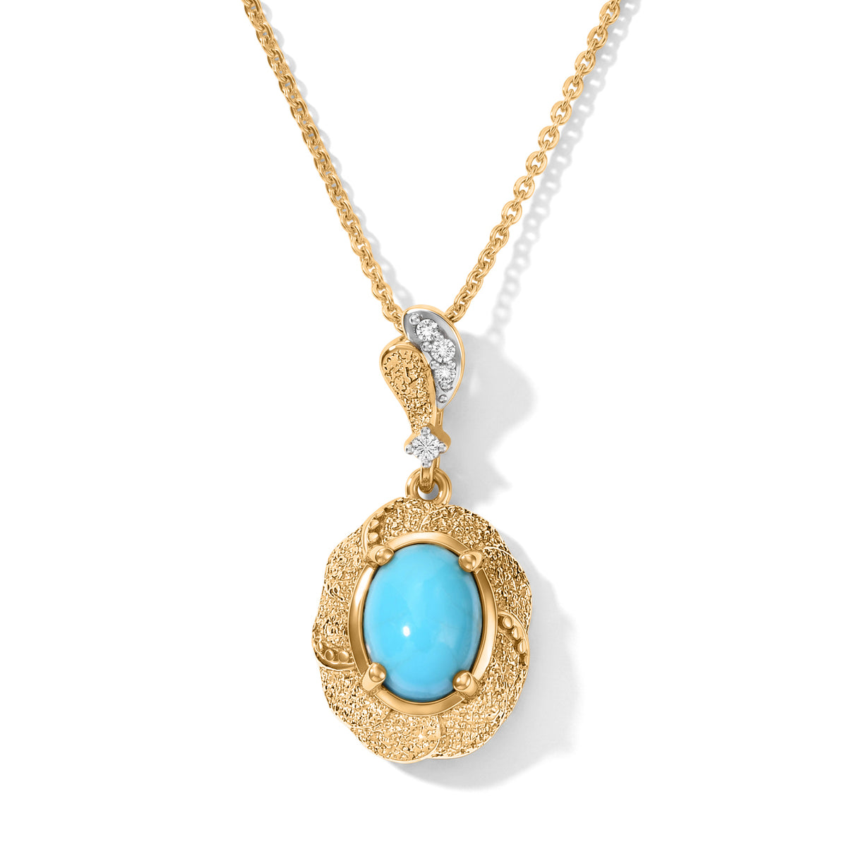 Blue Turquoise,  White Zircon Pendant with Chain (Size 20)  Sterling Silver 0.04 ct  1.120  Ct. 4509995 0