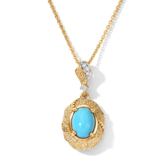 D'Joy - Natural Sleeping Beauty Turquoise &amp; White Zircon Pendant with Chain (Size 20) in Yellow Gold Plated Sterling Silver 1.12 Ct. 4509995 1