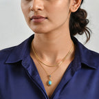 Blue Turquoise,  White Zircon Pendant with Chain (Size 20)  Sterling Silver 0.04 ct  1.120  Ct._4509995_2