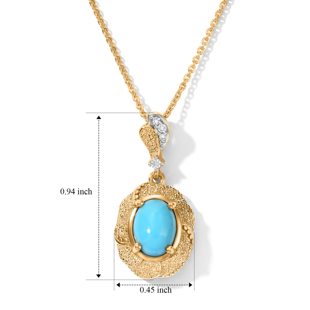 Blue Turquoise,  White Zircon Pendant with Chain (Size 20)  Sterling Silver 0.04 ct  1.120  Ct._4509995_4