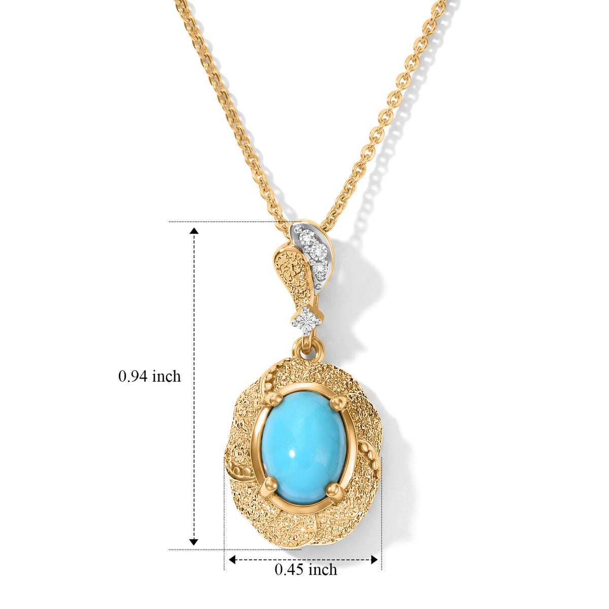 Blue Turquoise,  White Zircon Pendant with Chain (Size 20)  Sterling Silver 0.04 ct  1.120  Ct. 4509995 4
