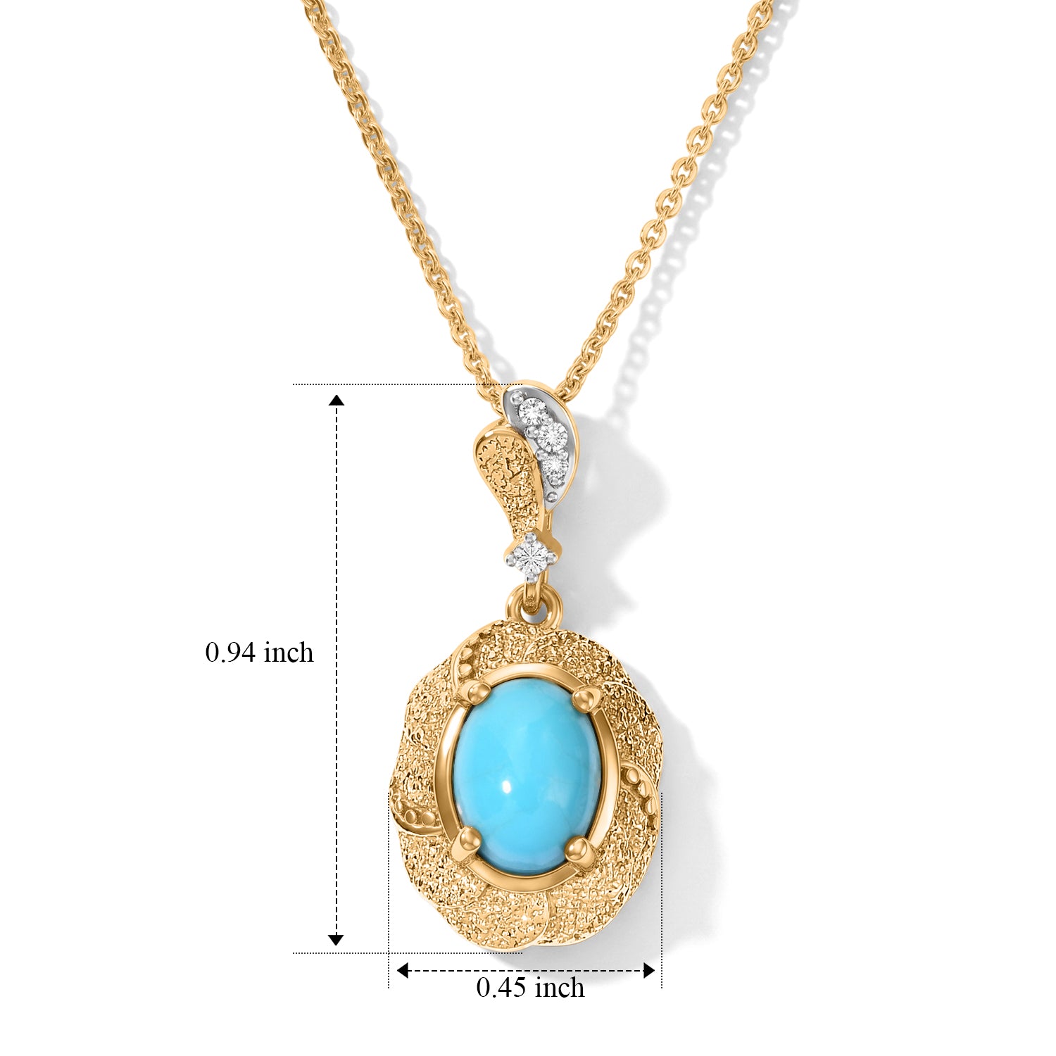 Blue Turquoise,  White Zircon Pendant with Chain (Size 20)  Sterling Silver 0.04 ct  1.120  Ct. 4509995 4