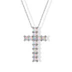 D'Joy - Ethiopian Opal & White Zircon Cross Pendant with Chain (Size 20) in Rhodium Overlay Sterling Silver 2.70 Ct._4510002