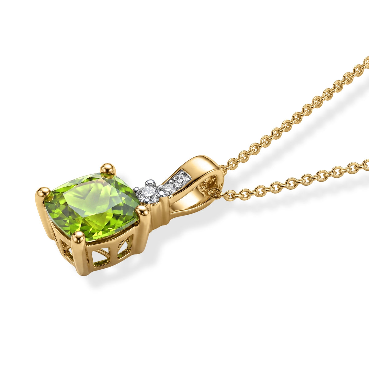 Luxuriant - Natural Hebei Peridot &amp; Lab Grown Diamond (SI/G-H) Pendant with Chain (Size 20) in 18K Vermeil Yellow Gold Plated Sterling Silver 2.37 Ct. 4510660 4