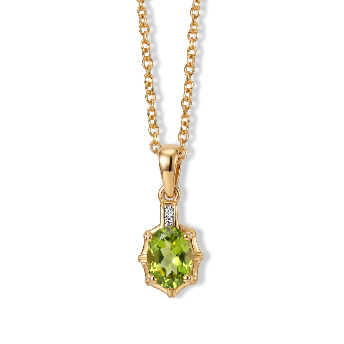 D'Joy - Natural Hebei Peridot &amp; White Zircon Pendant in Yellow Gold Plated Sterling Silver with Chain (Size 20) 1.25 Ct. V32514443 0