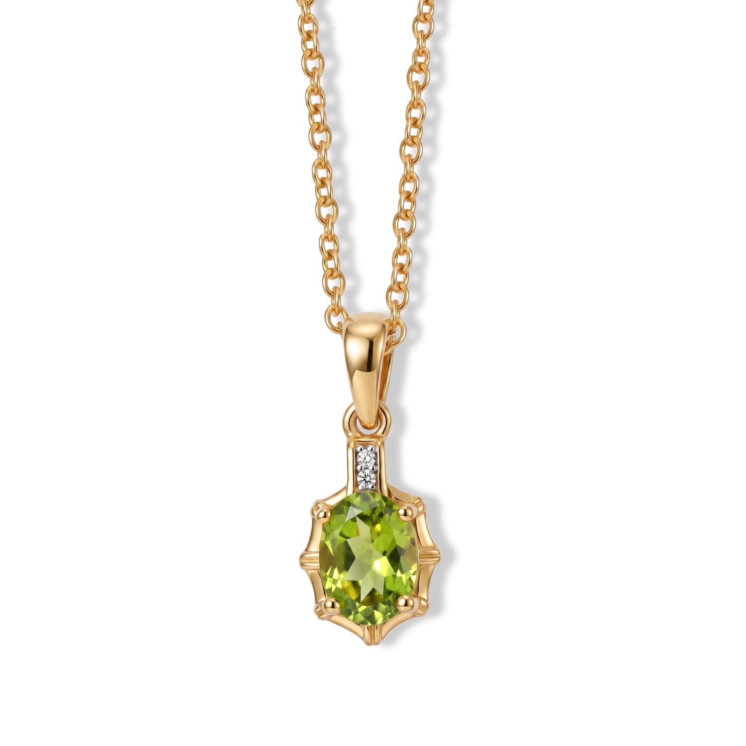 D'Joy - Natural Hebei Peridot &amp; White Zircon Pendant in Yellow Gold Plated Sterling Silver with Chain (Size 20) 1.25 Ct. V32514443 0