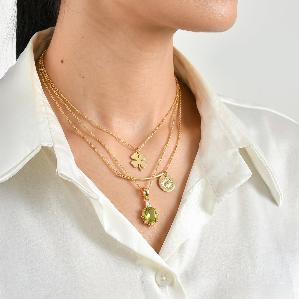 D'Joy - Peridot & White Zircon Pendant in Yellow Gold Plated Sterling Silver with Chain (Size 20) 1.25 Ct._4510661_2