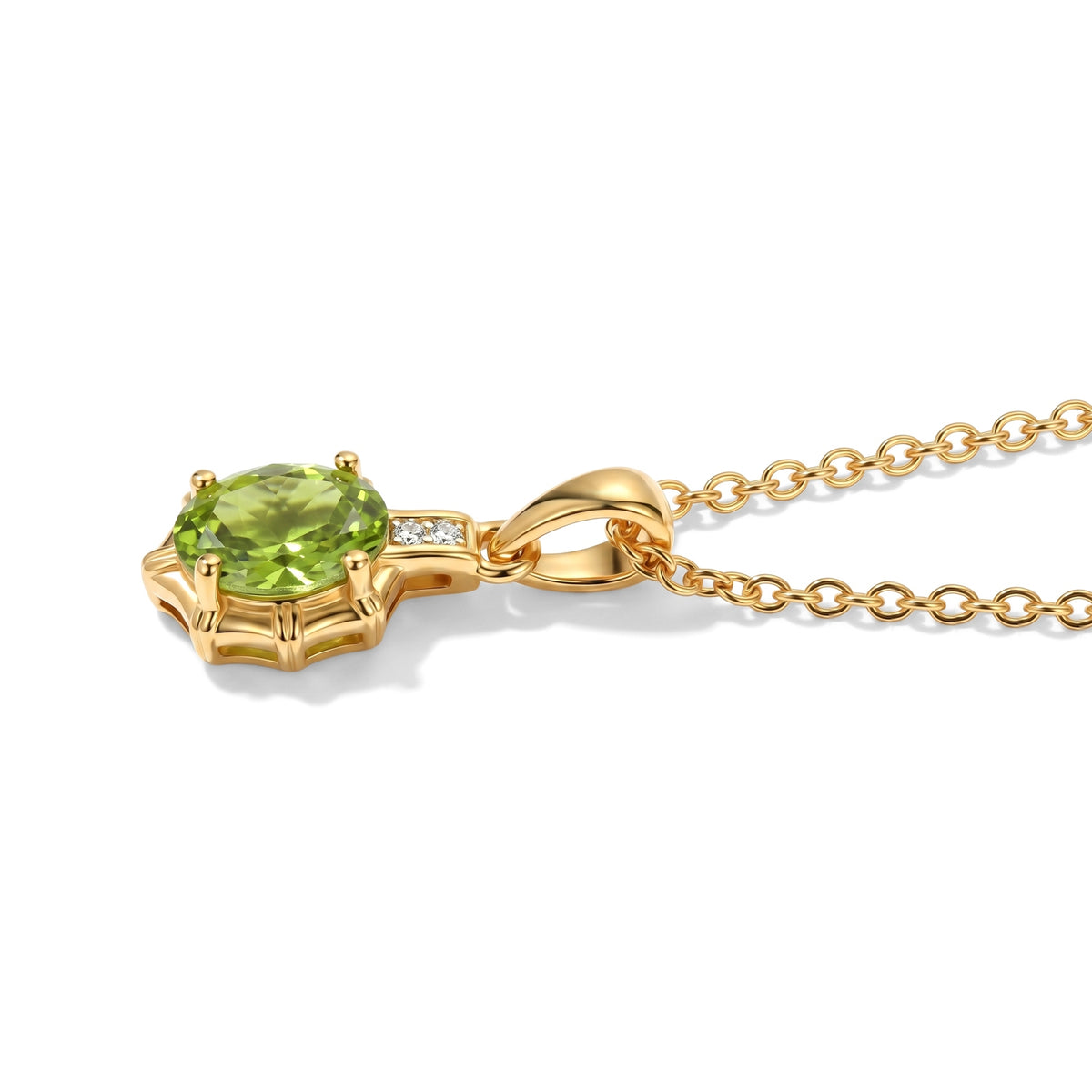 D'Joy - Natural Hebei Peridot &amp; White Zircon Pendant in Yellow Gold Plated Sterling Silver with Chain (Size 20) 1.25 Ct. V32514443 4