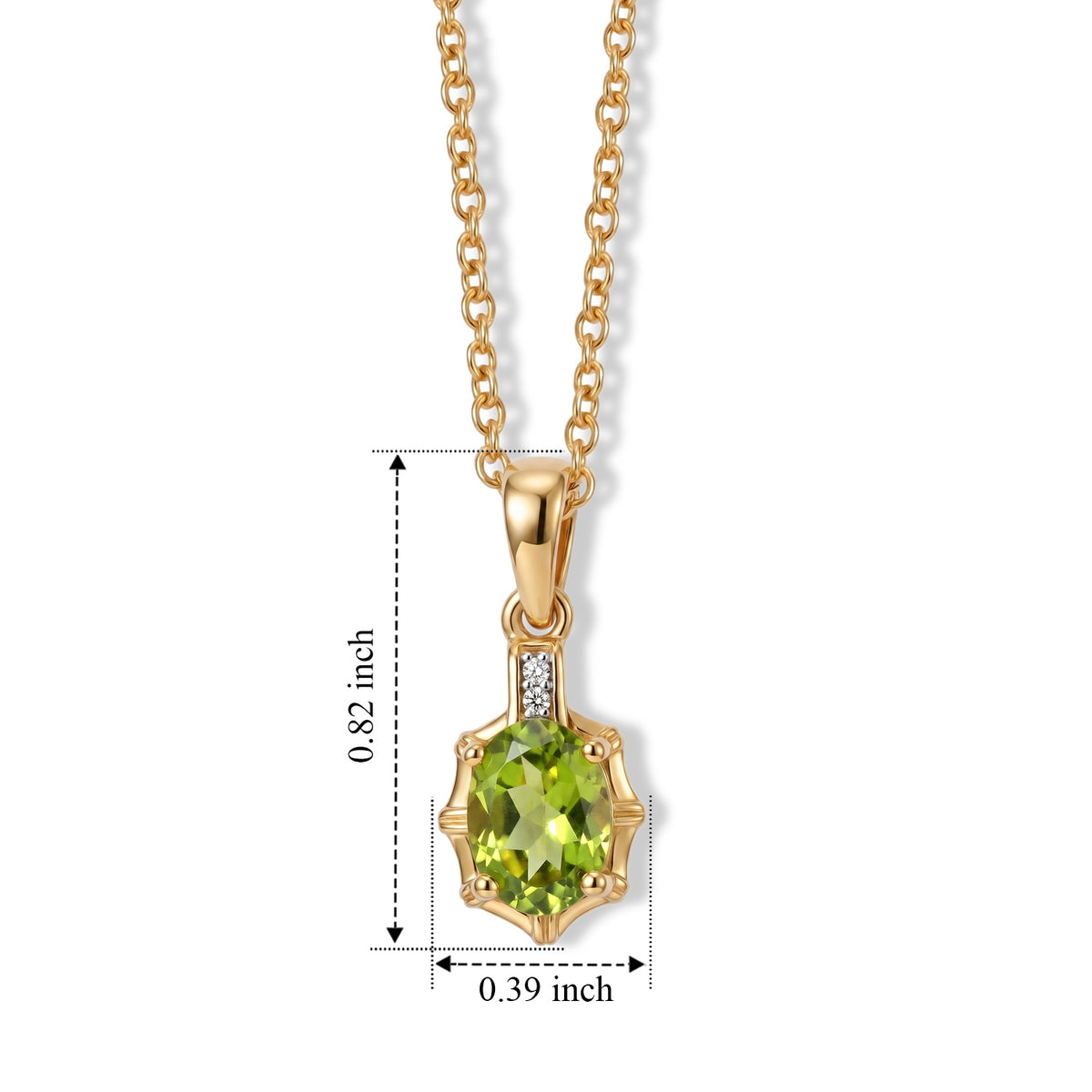 D'Joy - Natural Hebei Peridot &amp; White Zircon Pendant in Yellow Gold Plated Sterling Silver with Chain (Size 20) 1.25 Ct. V32514443 5