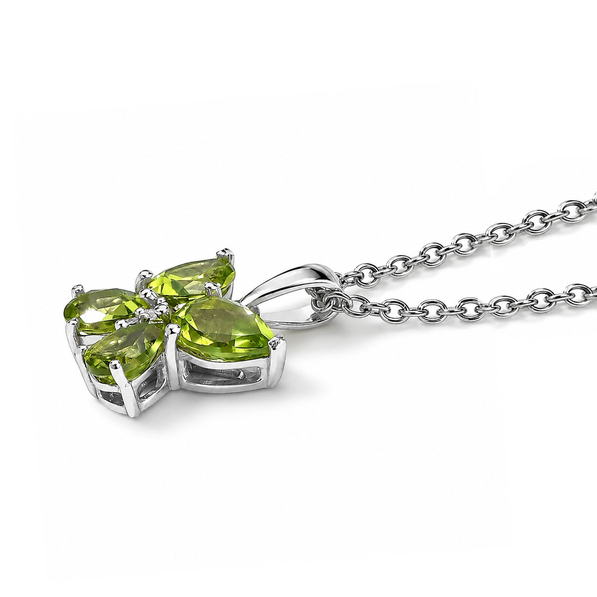 Natural Hebei Peridot &amp; Grown Diamond (SI/G-H) Butterfly Pendant in Platinum Overlay Sterling Silver with Chain (Size 20) 2.40 Ct. V32515719 4