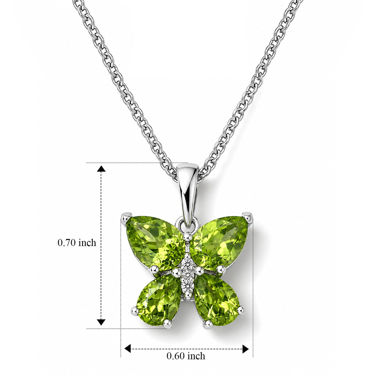 Natural Hebei Peridot &amp; Grown Diamond (SI/G-H) Butterfly Pendant in Platinum Overlay Sterling Silver with Chain (Size 20) 2.40 Ct. V32515719 5