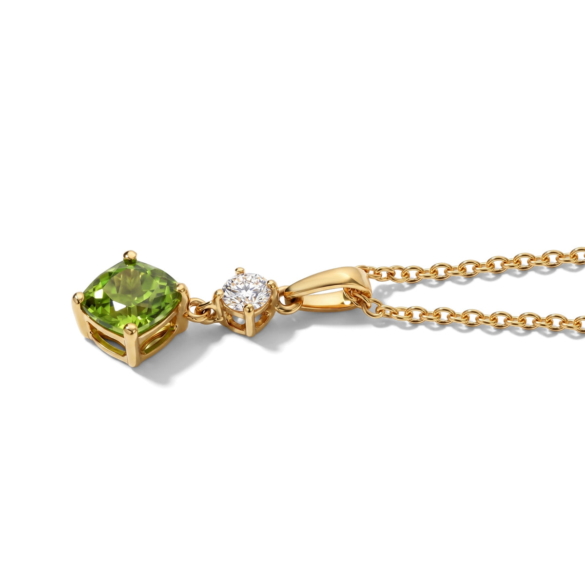 D'Joy - Natural Hebei Peridot &amp; Moissanite Drop Pendant in Yellow Gold Plated Sterling Silver with Chain (Size 20) 1.80 Ct. V32518476 4